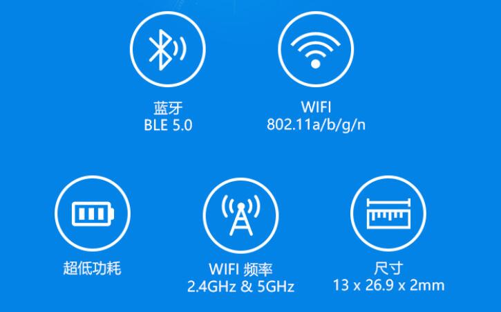 FCC CE认证蓝牙5.0和Wi-Fi 802.11a/b/g/n模块