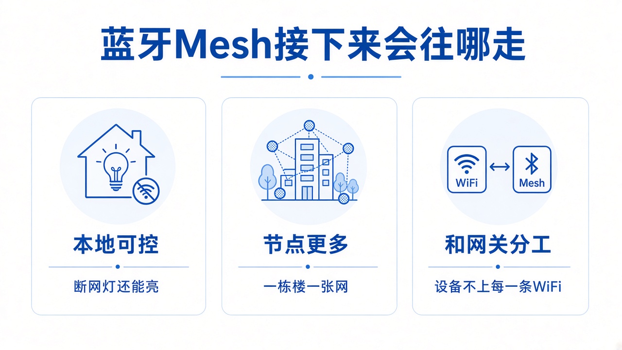 样板间能亮、整层不亮?蓝牙Mesh智能家居方案这样拆 6 总结之后看未来:本地可控、节点更多、和网关分工