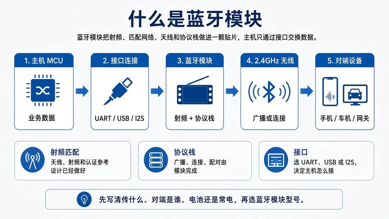 蓝牙模块选型指南:低功耗、双模、音频与车载方案对比 4 bluetooth-module-what-is